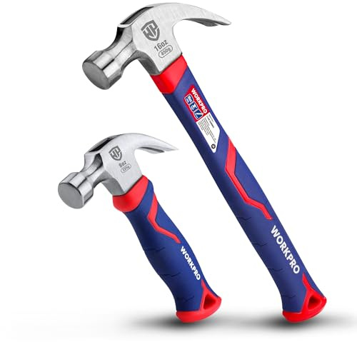 WORKPRO Klauenhammer Set 2-teilig, 720g & 340g, Zimmermannhammer | Ergonomischer rutschfester Griff, Hammer mit Klauenfunktion, für Holzarbeiten, Renovierungen und DIY-Projekte