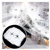 ROSEYE Halloween Deko Spinnennetz,Halloween Deko – 60g KüNstliche Spinnweben Und 30 Fake Spinne,Stretch-Spinnennetz FüR Halloween Party,Karneval,Tisch,HaustüR Und Gartendekoration,Horror AtmosphäRe