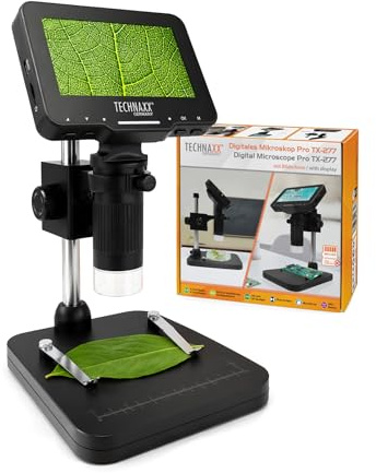 Technaxx Mikroskop Digital mit 50x Vergrößerung, 4,3 Zoll IPS Display, 8 LED Beleuchtung, Foto&Video Aufnahme, USB PC Verbindung, Tragbares Digitalmikroskop für Münzen, Elektronik & Pflanzen – TX-277