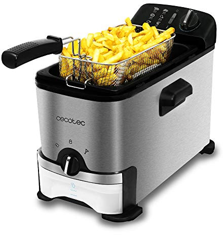 Cecotec Elektrische 3 Litern Fritteuse CleanFry 3000. Edelstahl mit OilClean-Filter, der das Öl sauber hält, 2180 W Leistung, Abdeckung mit Sichtfenster und Anti-Geruchsfilter (3000 ProFilter)