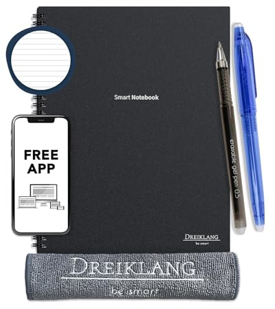 Dreiklang - be smart Wiederverwendbares Spiral-Notizbuch A4 mit Planer – Digitales Schreibbuch mit App & Cloud Anbindung, inkl. 2 Stifte & Tuch
