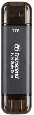 Transcend ESD310 1TB USB 10Gbps, Type C/A, Schwarz, bis zu 1,050 MB/s, Externe SSD | Dual-Anschluss (USB-C & A) | für iPhone 15/16/17 & Android