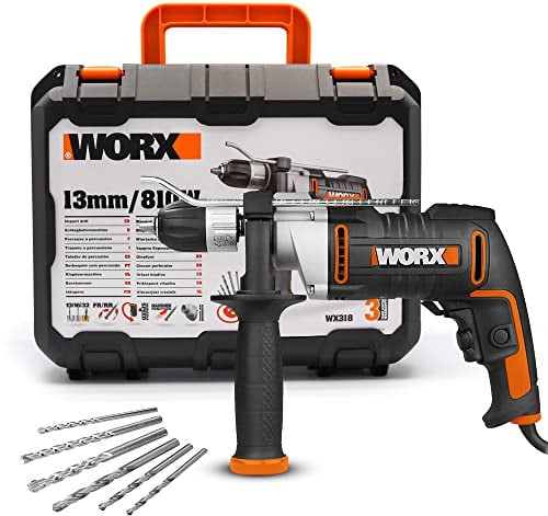 WORX WX318 Schlagbohrmaschine 810W mit robustem Metall-Getriebegehäuse, stufenloser Drehzahlregulierung, Tiefenanschlag, Schnellspannbohrfutter uvm. – Exaktes Bohren in Holz, Beton & Stahl