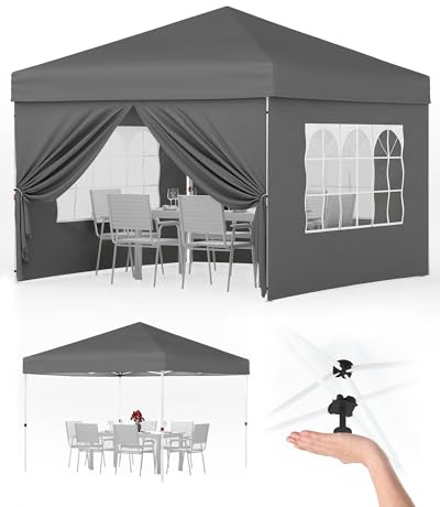 Faltpavillon 3x3 m wasserdicht stabil mit 4 Seitenwänden – Pop up Pavillon faltbar aus 420D Oxford, UV-Schutz 50+, 3-Fach höhenverstellbar, Partyzelt mit Tragetasche für Garten & Outdoor Grau