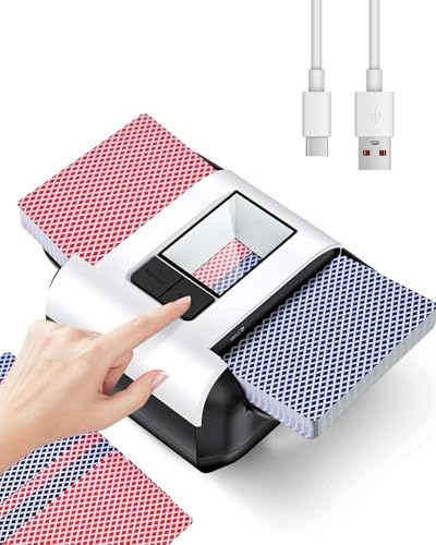 QUICARD Automatischer Kartenmischer – Leise & Mit 2000 mAh Akku – Mischt 2 Kartensätze – Kompatibel mit Poker, Bridge, Rommé, Skat (Weiß)