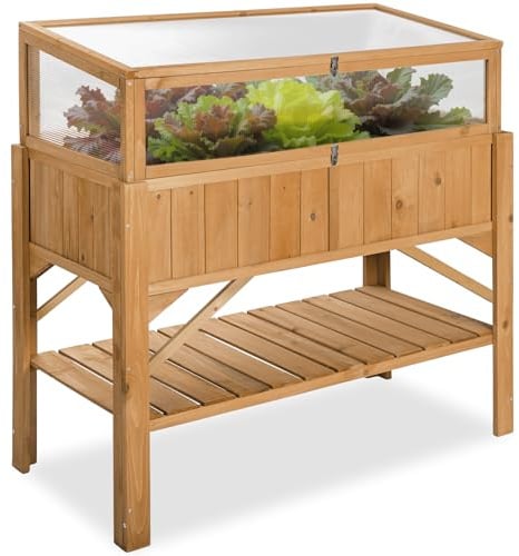 tectake® Frühbeet Aufsatz aus Holz, witterungsbeständig, Schutz vor Wind und Wetter, Frühbeetaufsatz mit funktionellen Hohlkammerplatten, 115 x 53 x 34 cm, kombinierbar Hochbeet 403232