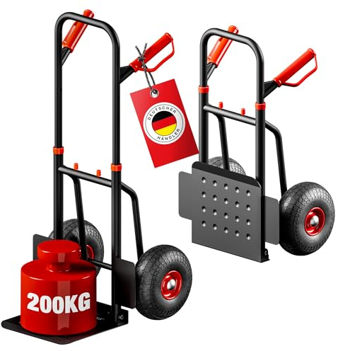 ATHLON TOOLS Schwerlast Sackkarre Vollgummireifen 200kg – Stahlrahmen mit luftgefüllten Reifen, große Räder leichtgängig & stoßarm, platzsparend zusammenklappbar