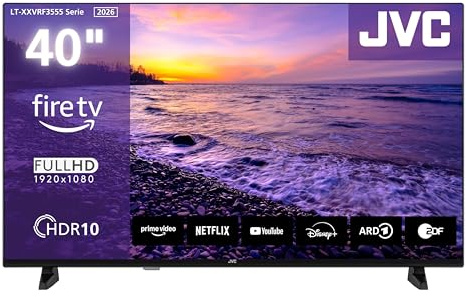 JVC LT-40VRF3555 Fernseher 40 Zoll Fire TV mit Full HD Auflösung Smart TV | HDR | 2x HDMI | 1x USB | Bluetooth | Alexa Sprachsteuerung | Apple AirPlay | Triple-Tuner DVB-C/-S2/-T2 | Modelljahr 2026