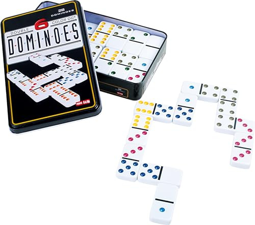 small foot Domino, Spieleklassiker in 6 Farben und mit robuster Metallschatulle, ab 3 Jahren, 3493, Weiss/Opulenter Garten