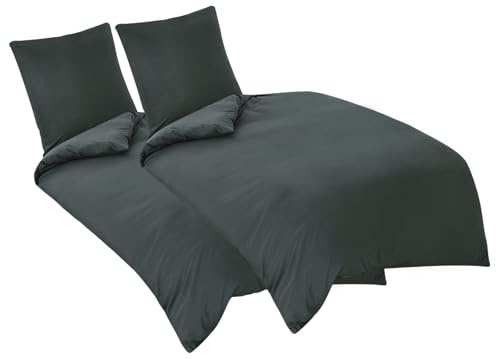 Aisbo Bettwäsche 135x200 4teilig Grau - Mikrofaser Bettwäsche-Sets Anthrazit mit Reißverschluss, ÖKO-TEX Bettbezug 135 x 200 cm 4tlg mit Kissenbezug 80x80 cm, Weich und Bügelfrei