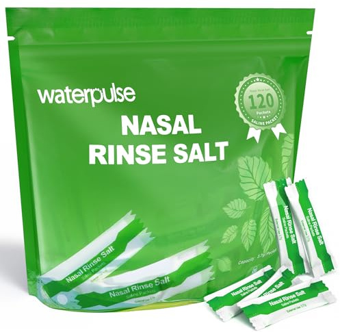 Waterpulse 120 Salzpackungen, vorgemischte Neti-Topf-Salz-Pakete, einzeln verpackt, Nasenspülpackungen, Sinusspülpackungen für Nasenspülsystem, Nasenspülung, Neti-Topf-Quetschflasche, natürliche Minze