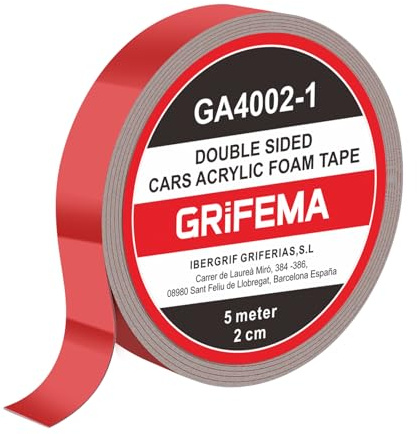 GRIFEMA Doppelseitiges Klebeband Extra Stark, 5m x 2cm, Wasserfest und Hochtemperaturbeständig, Multifunktionales Montageklebeband für Autos, Außen und Heim