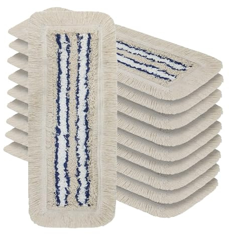 OKAEI Wischmopp Bezüge 40 cm Beige/Weiß/Blau, 10er Set – Mikrofaser-Baumwoll Wischbezug für Bodenwischer – Ersatzbezüge für Klapphalter – Profi-Vorrat mit hoher Schmutzaufnahme