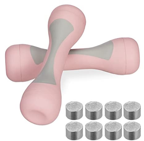 Relaxdays Hanteln verstellbar, 2er Set, einstellbare Gewichte 1kg, 1,5kg, 2kg, gummiert, Kurzhanteln für Frauen, rosa