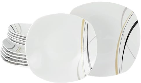 CreaTable, 24029, Serie Square City Line, 12-teiliges Geschirrset für 6 Personen, Tafelservice aus Porzellan, spülmaschinen- und mikrowellengeeignet, Qualitätsproduktion