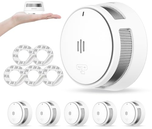 Rauchmelder, 10 Jahre Batterie, Rauchmelder für Zuhause, Feueralarm mit Stummschaltfunktion aus der Ferne, große Test-/Stummschalttaste, konform mit EN14604 (5 Stück)