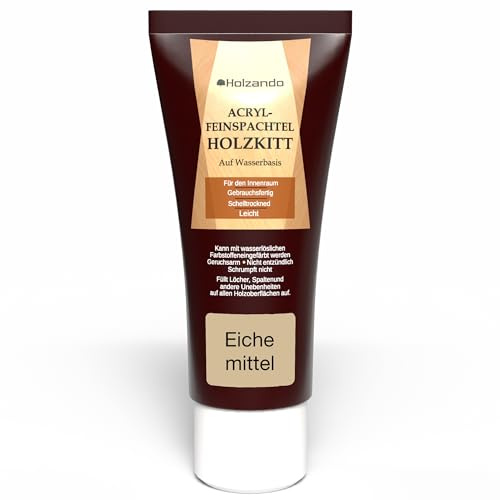 Holzando® Acryl Holzkitt Feinspachtel für Holz, OSB und Wände Eiche mittel 50, 250gr Tube