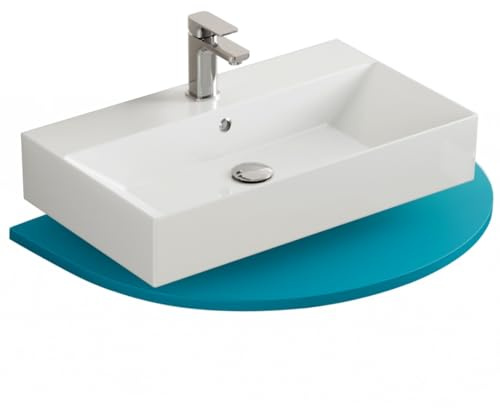 Aqua Bagno Waschbecken 70 cm eckig, Keramik Aufsatzwaschbecken & | Hängewaschbecken, dünner Rand, mit Hahnloch & Überlauf, Weiß, Wandmontage, großer Waschtisch für Badezimmer