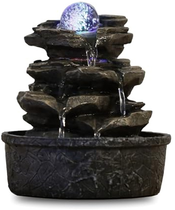 Zen'Light - Zimmerbrunnen Little Rock - Naturwasserfall mit Steineffekt und farbigem LED-Licht - Zen Tischdekoration Ideal für Meditation und Entspannung - Feng-Shui-Objekt Glück - H 23cm