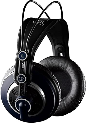 AKG K240 MKII Professioneller halboffener Over-Ear-Studiokopfhörer, selbstjustierender Kopfbügel, Hochleistungsdesign, 3mm und 1/4-Adapter - Schwarz und Blau