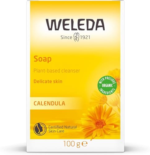 WELEDA Bio Calendula Handseife / Körperseife - natürliche Naturkosmetik Pflanzenseife / Naturseife mit Kokosöl & Olivenöl zur Reinigung sensibler Haut - vegan, nachhaltig & aromatischer Duft (1x100g)