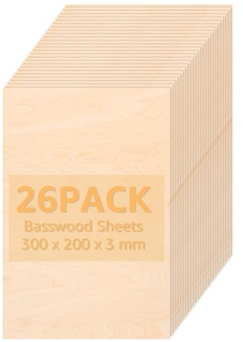 YAYODS 26 Stück A4 Sperrholzplatte 3mm - Sperrholz 300x200 mm - Lindenholz Sperrholz für Dekorieren, Basteln, CNC, Laser