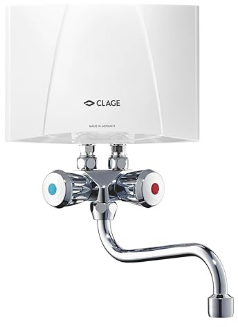 CLAGE M3/SMB hydraulischer Klein-Durchlauferhitzer im Set mit Zweigriff-Waschtischarmatur, Übertisch, 3,5 kW, mit Stecker, nur für drucklose Armaturen, VDE-GS geprüft, 1500-17103