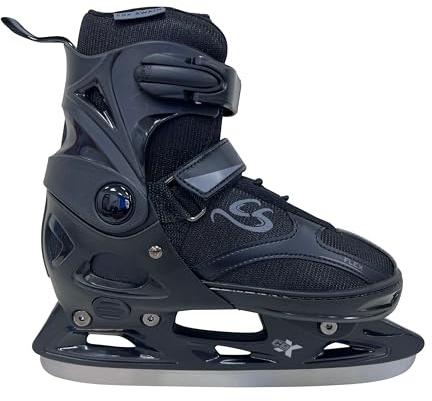 Cox Swain verstellbare Schlittschuhe Black Ice, Eislaufschuhe für Kinder, Jugendliche und Erwachsene bis 100KG, vorgeschliffene Edelstahlkufe, Softboot, Black, Gr. M (37-40)