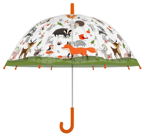 Esschert Design Regenschirm für Kinder, transparent, Wald, mehrfarbig, Medium, Mehrfarbig, Medium