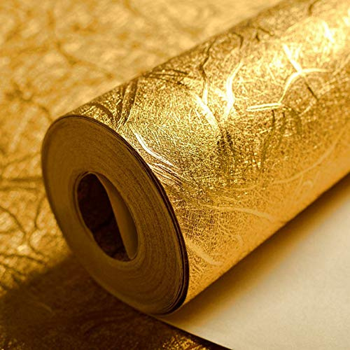KeTian luxuriöse Tapete mit Goldfolie, modernes Design, dick, wasserdicht, zur Wanddekoration, Papierrolle/für Hotels/Deckenleuchte/Deko/Bar, goldfarbene Tapetenrolle, 0,53m x 9.25m = 4.903m2