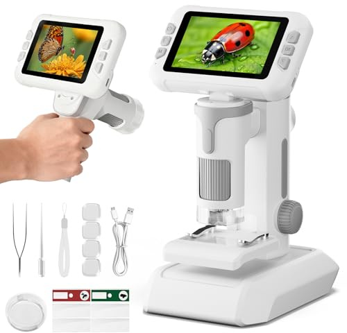 HEWEIMEI 1600X Mikroskop für Kinder, 4K 4,0 IPS-Bildschirm Kinder Mikroskop mit Foto-und Videoaufnahme, Wissenschaftliche Experimente Set Jungen Mädchen 3-14 Jahren (Grau)