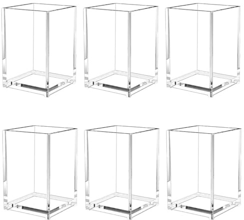 Naisfei 6 Stück Acryl Stiftehalter,10 x 6,5 x 6,5 cm Bleistifthalter Schreibtisch Durchsichtig Stiftebecher Make-Up Pinselhalter Organizer Stifthalter für Büro Schule Zuhause