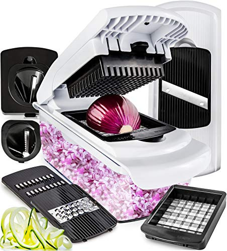 Gemüseschneider Mandoline Gemüsehobel - Gemüse Schneider Gurkenhobel Zwiebelschneider Kartoffelschneider Obstschneider - Reibe für Gemüse und Käse - Julienneschneider (7-in-1 Standard Weiß)
