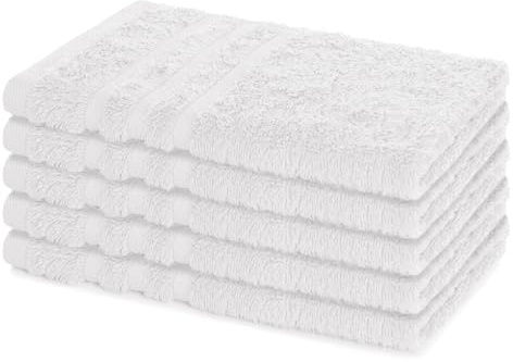 Lavea® 5er Set Gästehandtücher Set, Gästetücher 30x50 cm, Frottee Gästetuch aus 100% Baumwolle, Handtücher Set, weich und saugstark, Serie Elena, 60 °C waschbar, Handtuch, Weiß