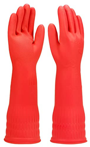Gummi-Reinigungshandschuhe, 1 Paar für Küche, Baumwollfutter, Geschirrspülhandschuhe lang mit gefüttert, wiederverwendbar. (Größe L)