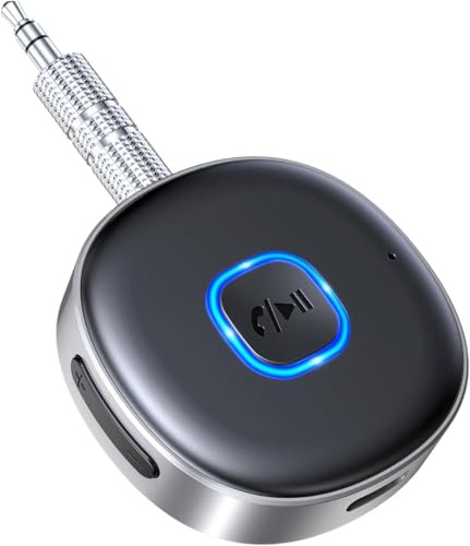Mohard Bluetooth Adapter Auto, Upgraded Bluetooth 5.3 Empfänger, Stereo Musik, Dualer Kopplung, Freisprechanruf mit 16H Spielzeit, 3,5mm Aux Adapter für Autoradio Bedienelemente, MP3-Tuner/Headset