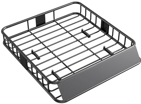 HOMCOM Dachgepäckträger Universal Dachkorb mit Windschutz, Fracht Relingträger aus Stahl, Auto Gepäckträger bis 90,7kg belastbar Dachträger Dach Gepäckkorb für SUV Trucks 110,5 x 99,5 x 18,5cm Schwarz