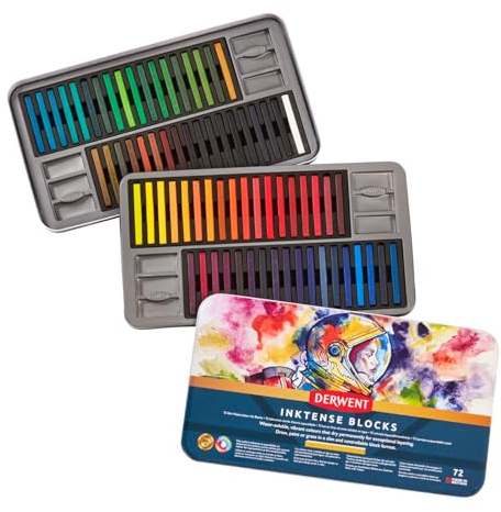 Derwent Inktense 72 Tintenblöcke, Set mit 72 Wasserfarben, Breite 8 mm, wasserlöslich, ideal zum Zeichnen, Ausmalen, Basteln und Malen auf Papier und Stoff, professionelle Qualität (2301980)