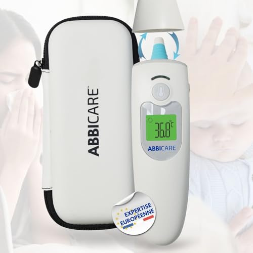 Fieberthermometer Stirn & Ohr ABBICARE™ mit Tasche | Exklusiver Babymodus, präzise & kontaktlos in 1 Sekunde | Multifunktionales Profi-Infrarot-Thermometer für Erwachsene