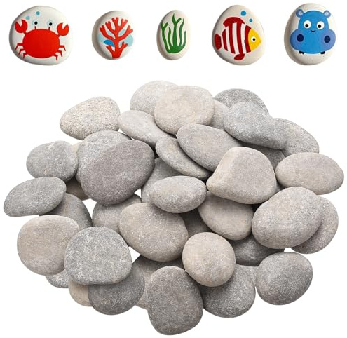 900g Kieselsteine zum Bemalen Flache Steine zum Bemalen, 3-5 cm groß Gemalter Kies Dekosteine, Naturstein zum Basteln für Strand Kiesel Bunte Malerei Dekosand Dekoration