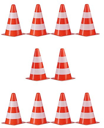 Relaxdays Warnkegel 10er Set, stapelbar, Verkehrshütchen, Schnürbeutel, Markierungshütchen, Pylonen, 22 cm, orange/weiß