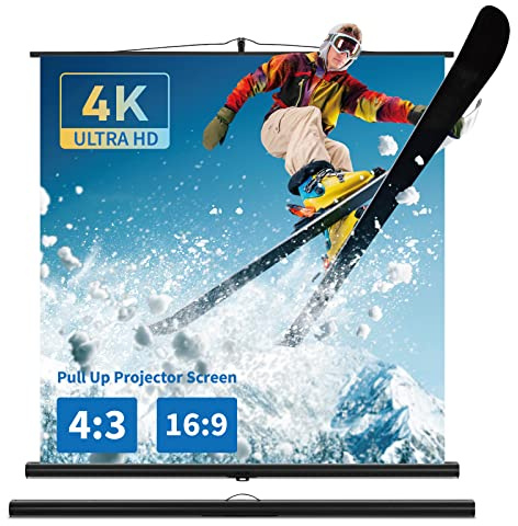Hochziehbare Beamer Leinwand mit Ständer, Tragbar Projektion Leinwand, Größe verfügbar von 81,3 Zoll/16:9, 88,5 Zoll/4:3 bis 100 Zoll/1:1, 4K, Kompaktes Design, Ideal für Heimkino, Innen-/Außenfilme.