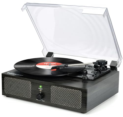 Udreamer Schallplattenspieler, Plattenspieler mit integrierten Lautsprechern und Bluetooth Riemenantrieb, Vintage-Phonograph mit 3 Geschwindigkeiten für Musikgenuss und Heimdekoration Holz Schwarz