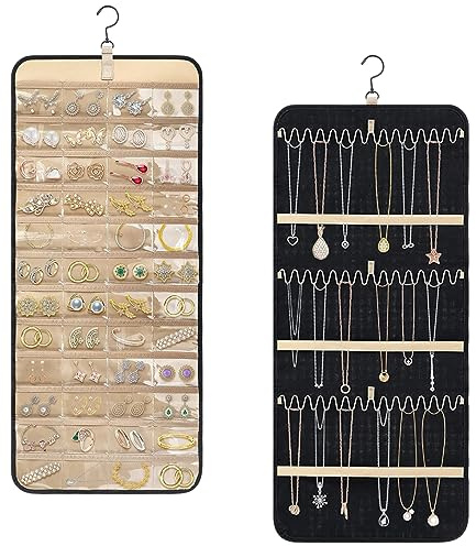mumisuto Schmuck Organizer Hängend,Schmuckaufbewahrung Doppelseitige mit 48 Transparente Taschen,Schmuck-Organizer zum Aufhängen,Schmuckhalter für Ohrringe, Halsketten, Ringe an Schrank, Wand, Tür