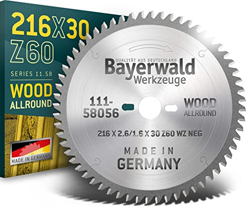 Bayerwald - HM Kreissägeblatt für Holz - Ø 216 mm x 2.6 mm x 30 mm | WZ negativ (60 Zähne) | für Kapp- & Gehrungssägen | NL: 2/7/42