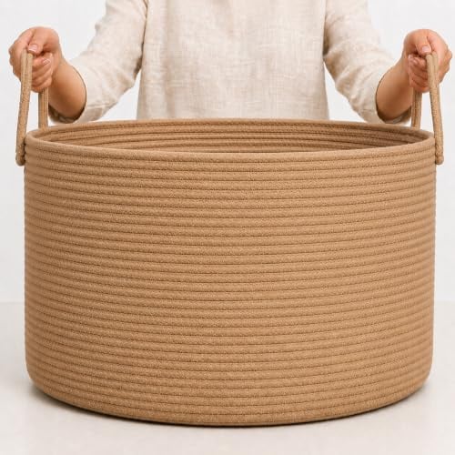 OrganiHaus Korb Geflochten Rund, Wäschekorb Geflochten, Korb Aufbewahrung Groß, Aufbewahrungskorb Kinderzimmer, Aufbewahrungskorb für Decken Kissen Spielzeug, Faltbar mit Griff - 50x33cm, Honig
