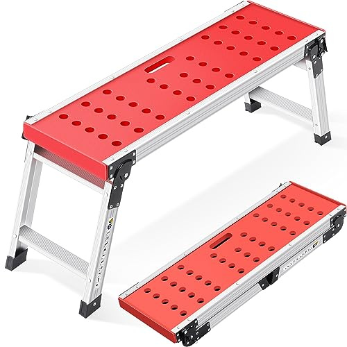 KINGRACK Klappbare Arbeitsplattform, Aluminium Stufenleiter Plattformleiter mit rutschfesten Gummifüßen, leichte Stufenleiter mit Sicherheitsschlössern für Haus und Garage - maximale Belastung 150 kg