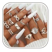 Adramata 12Pcs Ringe für Damen Edelstahl Ring Frauen Einfaches Herz Infinity Ring Offene Verstellbare Ringe Set Stapelbare Coole Punk Fingerring Boho Ringe Gold Silber Daumenring Damen