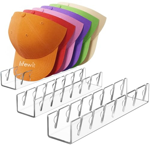 Lifewit 3 Stücke Cap Halter, Kunststoff Kappenhalter fasst 21 Hüte, Klar | Desktop Cap Organizer, Kappen Aufbewahrung für Basecap Hut Mütze, Halterung Regal Ständer für Schrank Kommode Ankleidezimmer