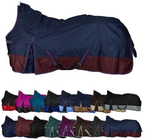 RL24 - Weidedecke High Neck Basicline 600D – Regendecke & Übergangsdecke – wasserdichte Outdoordecke mit Kreuzbegurtung – Pferdedecke in Marine/Kastanie – Größe 155cm (Polarfleecefutter)